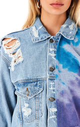 SPLICED CHEVRON TIE DYE DENIM JACKET