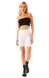 ALLOVER RHINESTONE BIKE SHORTS