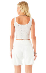 ALLOVER RHINESTONE CUFFED SWEATSHORT