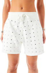 ALLOVER RHINESTONE CUFFED SWEATSHORT