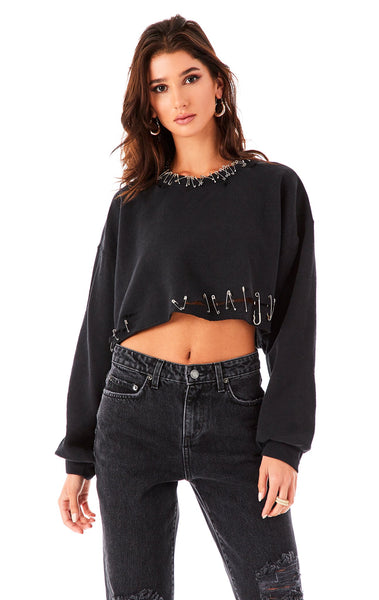 PIN NECK CROP SWEATSHIRT