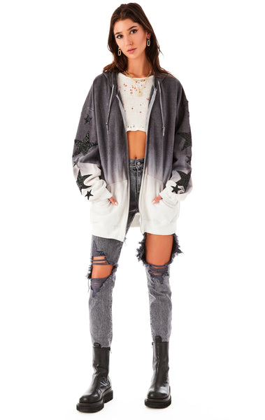 DIP DYE MIXED STAR PATCH ZIP UP SWEATSHIRT