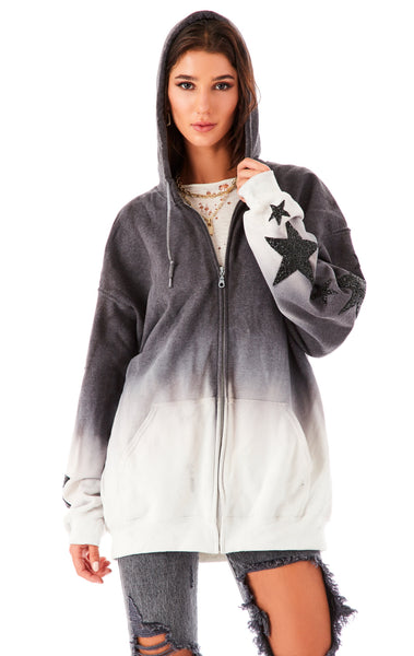 DIP DYE MIXED STAR PATCH ZIP UP SWEATSHIRT
