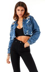 CROP SHREDDED CHAMBRAY
