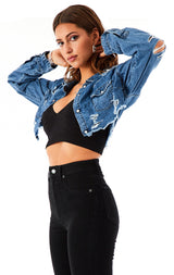 CROP SHREDDED CHAMBRAY