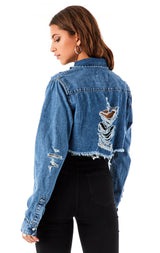 CROP SHREDDED CHAMBRAY