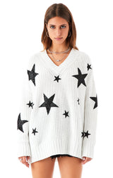 V-NECK MIXED STAR PATCH SWEATER