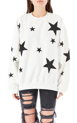 BLACK MIXED STAR PATCH PULLOVER SWEATSHIRT
