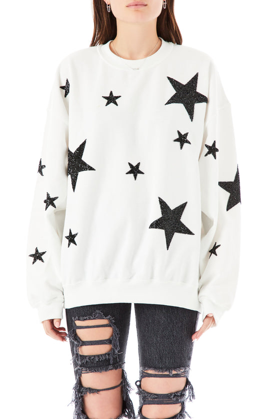 BLACK MIXED STAR PATCH PULLOVER SWEATSHIRT