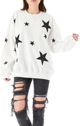 BLACK MIXED STAR PATCH PULLOVER SWEATSHIRT