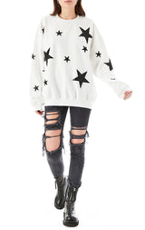 BLACK MIXED STAR PATCH PULLOVER SWEATSHIRT