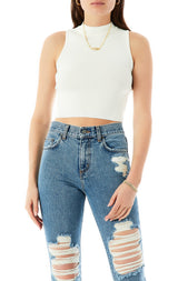 MOCKNECK SLEEVELESS SWEATER
