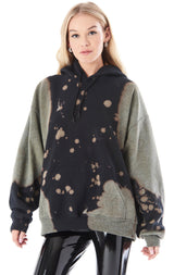 BLACK BLEACH DYE HOODED SWEATSHIRT
