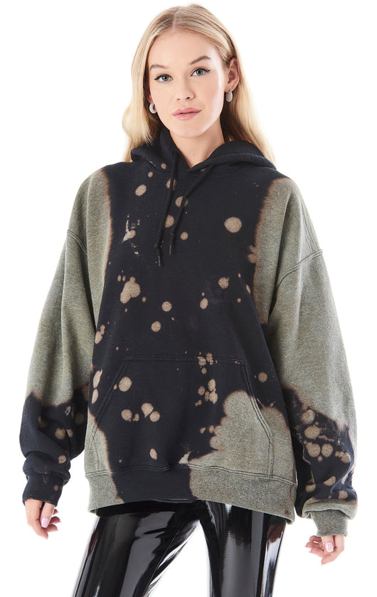 BLACK BLEACH DYE HOODED SWEATSHIRT