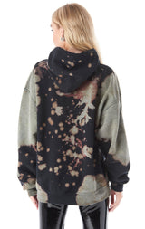 BLACK BLEACH DYE HOODED SWEATSHIRT