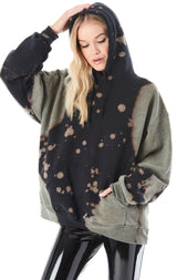 BLACK BLEACH DYE HOODED SWEATSHIRT