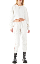 CROP PIN SLEEVE SWEATSHIRT