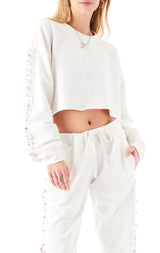 CROP PIN SLEEVE SWEATSHIRT