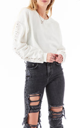 CROP PIN SLEEVE SWEATSHIRT