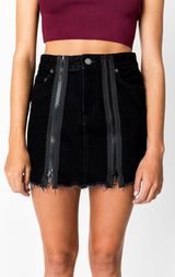 Carmar Denim: BLACK COLIN DOUBLE ZIP FRONT SKIRT - DENIM SKIRT