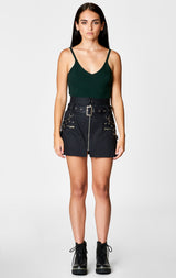 Carmar Denim: BELTED ZIP SKIRT WITH GROMMETS AND SUSPENDERS - IMPORT SKIRT