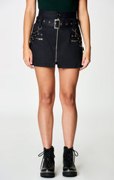 Carmar Denim: BELTED ZIP SKIRT WITH GROMMETS AND SUSPENDERS - IMPORT SKIRT