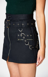 Carmar Denim: BELTED ZIP SKIRT WITH GROMMETS AND SUSPENDERS - IMPORT SKIRT