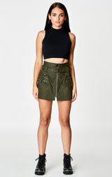 Carmar Denim: BELTED ZIP SKIRT WITH GROMMETS AND SUSPENDERS - IMPORT SKIRT