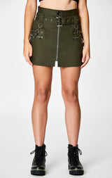 Carmar Denim: BELTED ZIP SKIRT WITH GROMMETS AND SUSPENDERS - IMPORT SKIRT