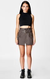 Carmar Denim: BELTED ZIP SKIRT WITH GROMMETS AND SUSPENDERS - IMPORT SKIRT