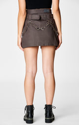 Carmar Denim: BELTED ZIP SKIRT WITH GROMMETS AND SUSPENDERS - IMPORT SKIRT