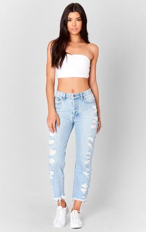 MEMPHIS EMELIA SIDE SHREDDED CROP JEAN