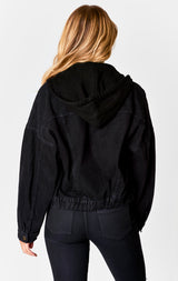 Carmar Denim: BLACK HOODED DENIM JACKET - DENIM JACKET