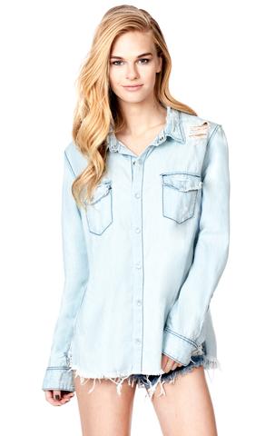 CHLOE HIGH-SLIT CHAMBRAY SHIRT